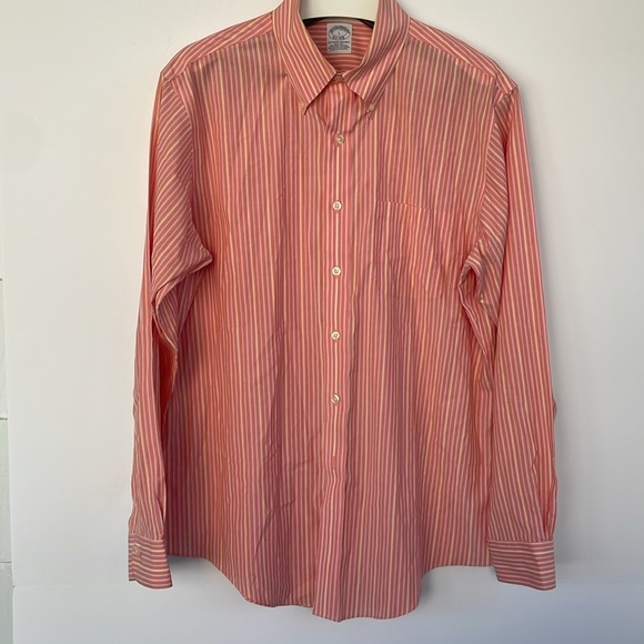 Brooks Brothers Orange Dress Non-Iron Stretch Shirt Slim Fit Large - Picture 7 of 13